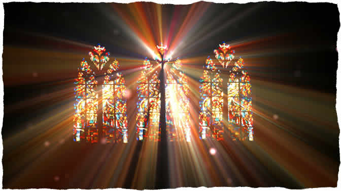 Three stained glass windows in church